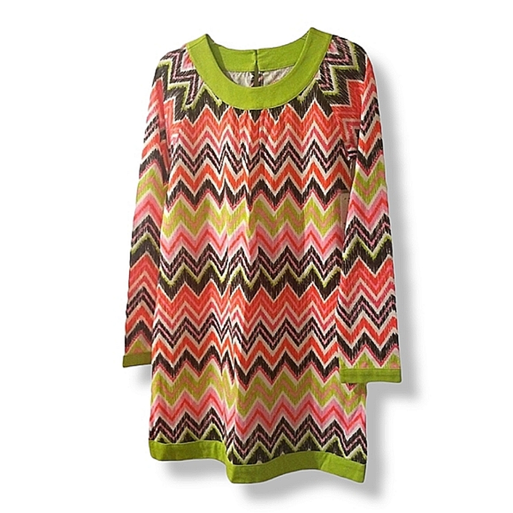 NWT J Khaki Girls Chevron Long Sleeve Dress Sz 14